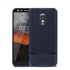 Protector de telefon din silicon (rezistenta la impact mediu, efect piele, periat) ALBASTRU INCHIS Nokia 2.1