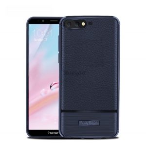 Protector de telefon din silicon (rezistenta la impact mediu, efect piele, periat) ALBASTRU INCHIS Huawei Y6 (2018)