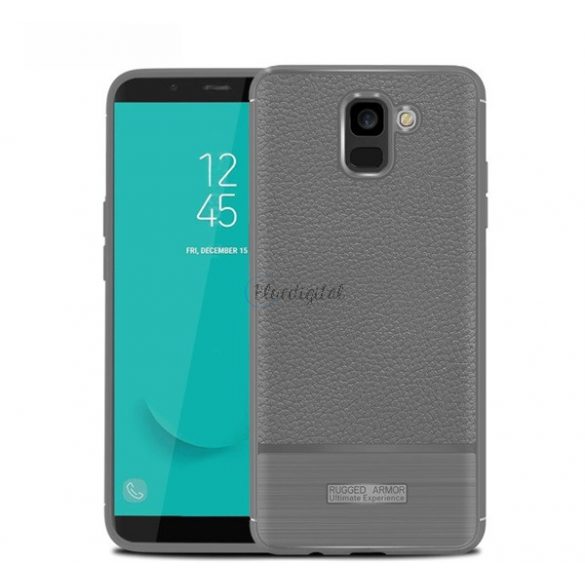 Protector de telefon din silicon (rezistenta la impact mediu, efect piele, periat) GRI Samsung Galaxy J6 (2018) SM-J600F