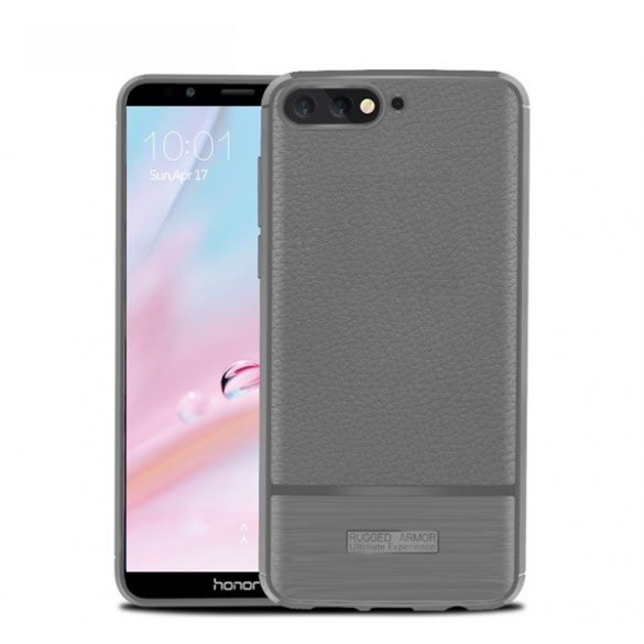 Protector de telefon din silicon (rezistenta la impact mediu, efect piele, periat) GREY Huawei Y6 (2018)