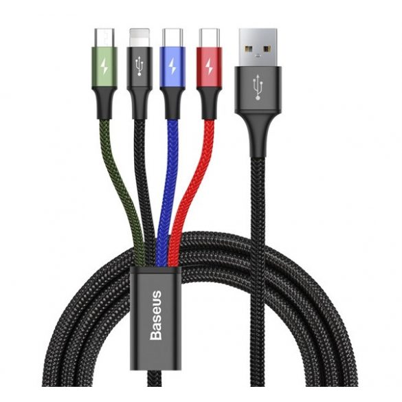 Cablu de încărcare BASEUS 4in1 (USB - lightning/2 Type-C/microUSB, încărcător rapid, 120cm) NEGRU