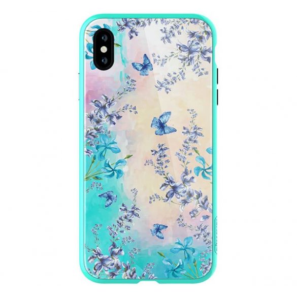 NILLKIN BLOSSOM silicon cadru protecțiede telefon (BUMPER, mediu rezistent la impact, spate din Folie securizată, fluture, model de flori) albastruApple iPhone XS Max 6.5