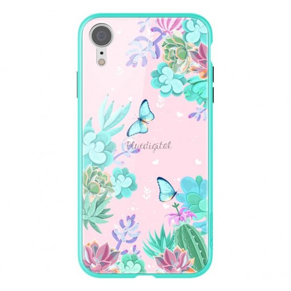 Rama din silicon de protectie pentru telefon NILLKIN FLORAL (BUMPER, rezistenta medie la impact, spate din sticla securizata, fluture, model cu flori) CULOARE Apple iPhone XR 6.1