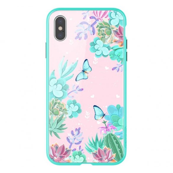 Rama din silicon de protectie pentru telefon NILLKIN FLORAL (BUMPER, rezistenta medie la impact, spate din sticla securizata, fluture, model cu flori) CULOARE Apple iPhone XS Max 6.5