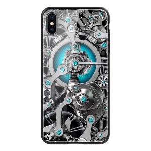 Cadru din silicon de protecție pentru telefon NILLKIN SPACETIME (BUMPER, rezistență medie la impact, spate din sticlă călită, model roată) NEGRU Apple iPhone XS Max 6.5