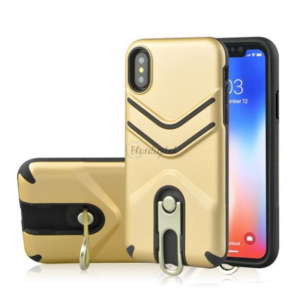 Protector de telefon din plastic Defender (rezistenta la impact mediu, cauciucat, suport metalic) GOLD Apple iPhone XR 6.1