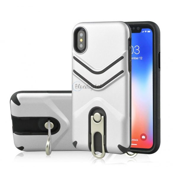 Protector de telefon din plastic Defender (rezistenta la impact mediu, cauciucat, suport metalic) SILVER Apple iPhone XR 6.1