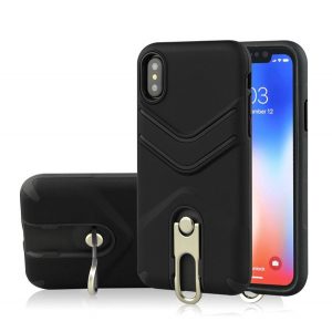 Protector de telefon din plastic Defender (rezistenta la impact mediu, cauciucat, suport metalic) NEGRU Apple iPhone XR 6.1