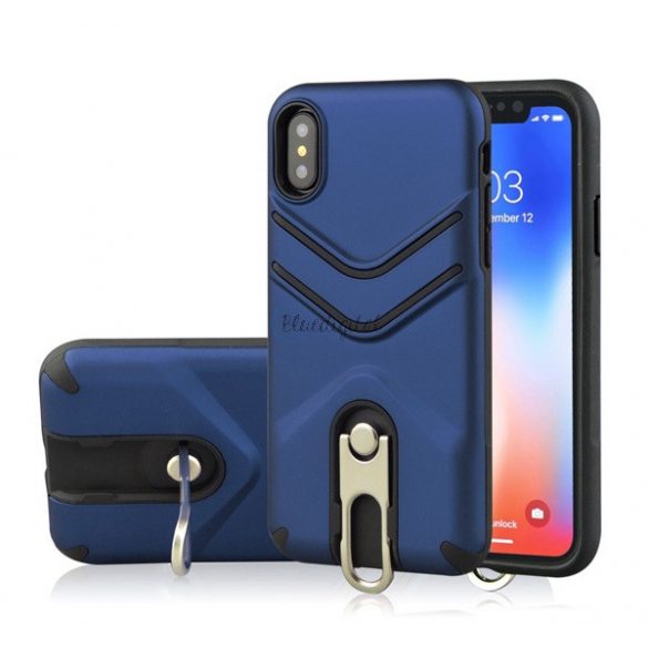 Protector de telefon din plastic Defender (rezistent mediu la impact, cauciucat, suport metalic) ALBASTRU ÎNCHIS Apple iPhone XR 6.1