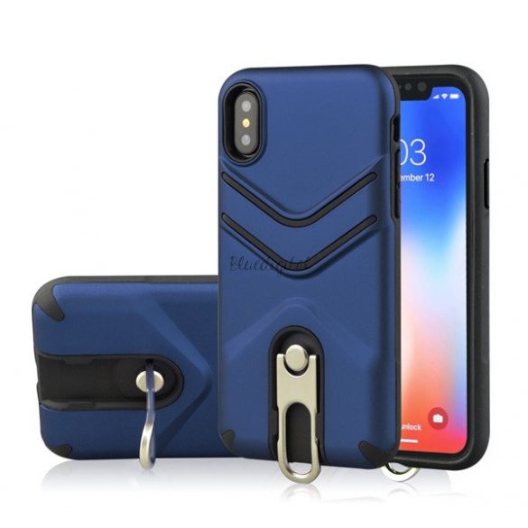 Protector de telefon Defender din plastic (rezistent mediu la impact, cauciucat, suport metalic) ALBASTRU ÎNCHIS Apple iPhone XS Max 6.5