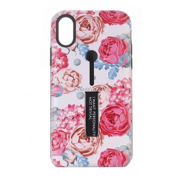 Protectie din plastic pentru telefon (silicon in interior, functie suport pentru masa, silicon care se poate trage cu degetul, model bujor) ALB Apple iPhone XS Max 6.5