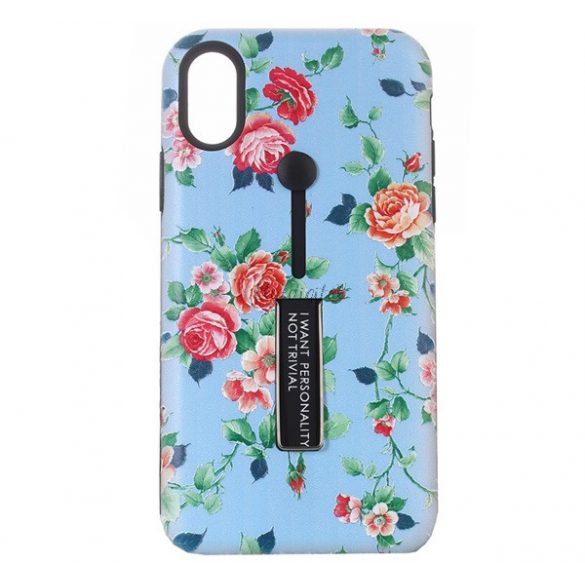 Protecție din plastic pentru telefon (silicon în interior, funcție de suport pentru masă, silicon care se poate trage cu degetul, model bujor) ALBASTRU Apple iPhone XS Max 6.5