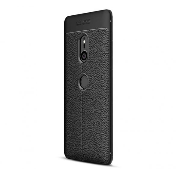 Protectie din silicon pentru telefon (rezistenta la impact mediu, efect piele, model de cusaturi) NEGRU Sony Xperia XZ3 (H9436)