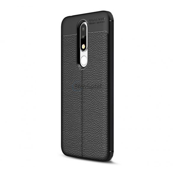 Protectie din silicon pentru telefon (rezistenta la impact mediu, efect piele, model de cusaturi) NEGRU Nokia 5.1 Plus (Nokia X5)