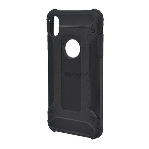 Protector de telefon din plastic Defender (rezistenta la impact mediu, interior din silicon, efect metalic, decupaj logo) NEGRU Apple iPhone XS Max 6.5