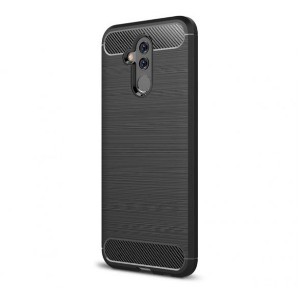 Protectie din silicon pentru telefon (rezistenta la impact mediu, colt cu perna de aer, periat, model carbon) NEGRU Huawei Mate 20 Lite