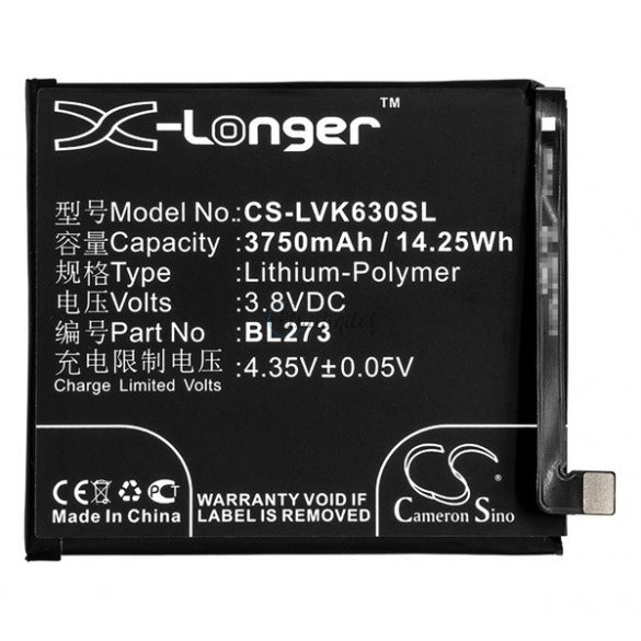 Baterie Li-Polymer CAMERON SINO (3,8V/3750mAh, compatibilă cu Lenovo BL273) NEGRU Lenovo K6 Note (K53a48)