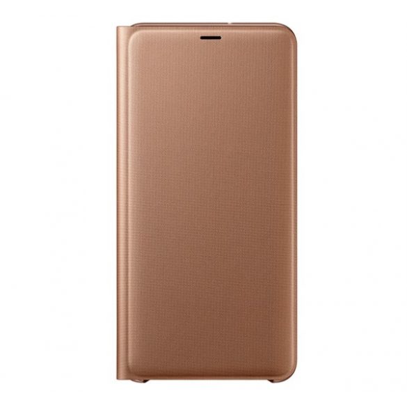 SAMSUNGHusăpermanentă (activă FLIP, deschidere laterală, suport card de credit, model textil) GOLD Samsung Galaxy A7 (2018) SM-A750F