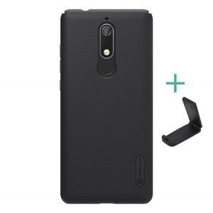 Protector de telefon din plastic NILLKIN SUPER FROSTED (cauciucat, suprafata aspra + suport de masa) NEGRU Nokia 5.1