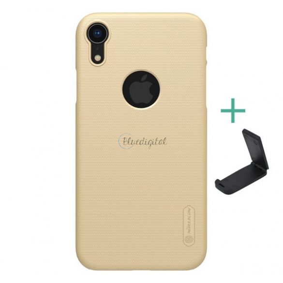 Protectie de telefon din plastic NILLKIN SUPER FROSTED (cauciucat, suprafata aspra, decupaj logo + suport de masa) GOLD Apple iPhone XR 6.1