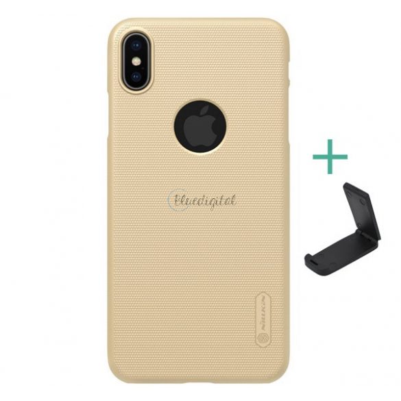 Protectie de telefon din plastic NILLKIN SUPER FROSTED (cauciucat, suprafata aspra, decupaj logo + suport de masa) GOLD Apple iPhone XS Max 6.5