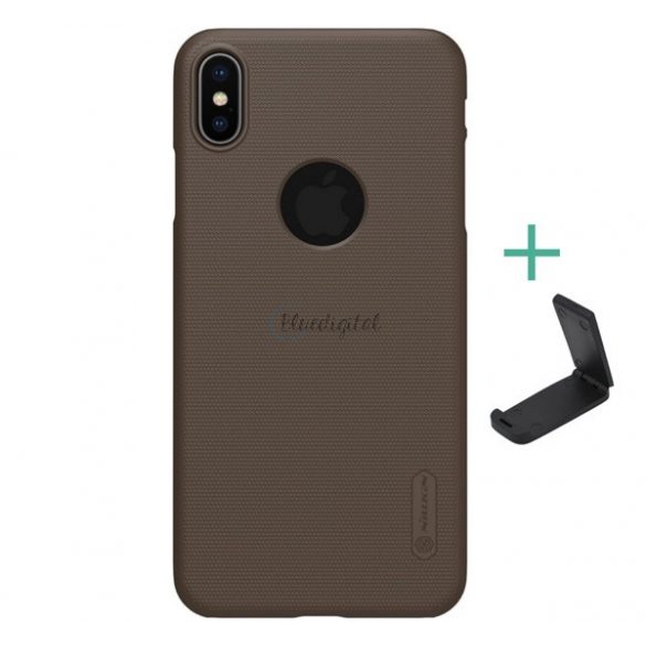 Protectie de telefon din plastic NILLKIN SUPER FROSTED (cauciucat, suprafata aspra, decupaj logo + suport de masa) GOLD BROWN Apple iPhone XS Max 6.5