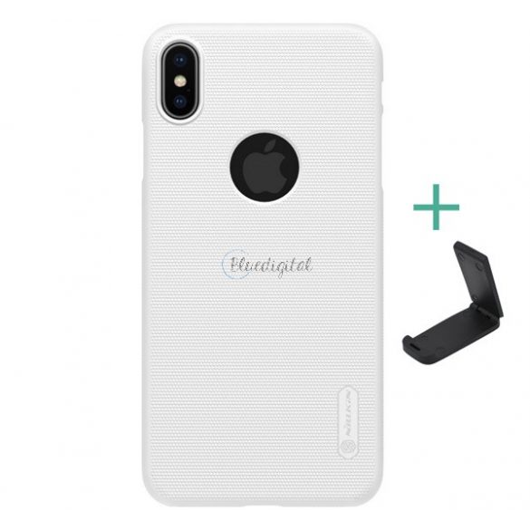 Protector de telefon din plastic NILLKIN SUPER FROSTED (cauciucat, suprafata rugoasa, decupaj logo + suport de masa) ALB Apple iPhone XS Max 6.5