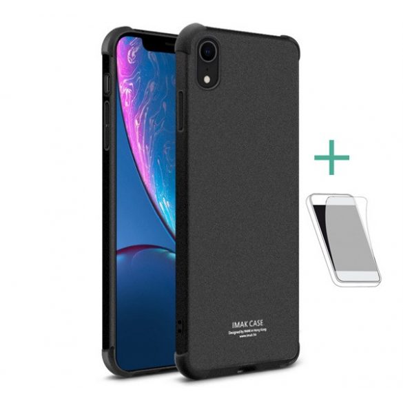 IMAK Silicon Phone Husă (rezistent la impact mediu, colț cu bule, mat + Folie protecție ecran) negru Apple iPhone XR 6.1