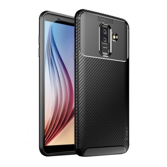 IPAKY Husă de telefon din silicon (model carbon) NEGRU Samsung Galaxy A6+ (2018) SM-A605F