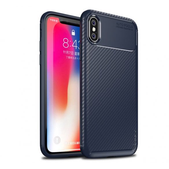 Protector de telefon din silicon IPAKY (model carbon) ALBASTRU ÎNCHIS Apple iPhone X 5.8, Apple iPhone XS 5.8