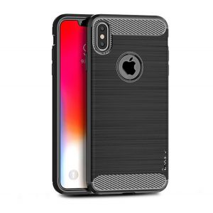 IPAKY Silicon Phone Husă (rezistent la impact mediu, periat, model de carbon, decupaj logo) negru Apple iPhone XS Max 6.5