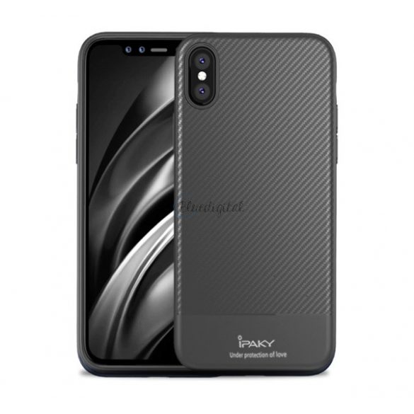 Protector de telefon din silicon IPAKY (ultra-subțire, model carbon) GRI Apple iPhone XS Max 6.5