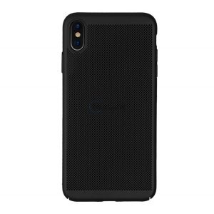 Protector de telefon din plastic (cauciucat, model perforat) NEGRU Apple iPhone XS Max 6.5