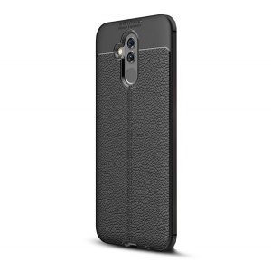 Husă silicon pentru telefon (rezistent la impact mediu, efect de piele, model de cusături) negru Huawei Mate 20 Lite