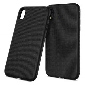 Silicon Phone Husă (rezistent la impact mediu, model cu dungi) negru Apple iPhone XR 6.1