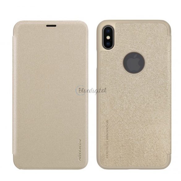 Protectie de telefon din plastic NILLKIN SPARKLE (Flip cu efect de piele, deschidere laterala, decupaj logo) GOLD Apple iPhone XS Max 6.5