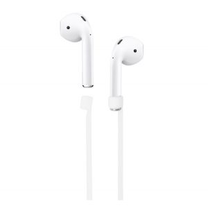 Suport din silicon (cârlig pentru gât, prevenire a pierderilor, compatibil cu Apple AirPods) alb 