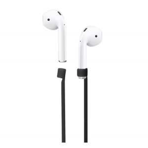 Suport din silicon (cârlig pentru gât, prevenirea pierderilor, compatibil cu Apple AirPods) NEGRU