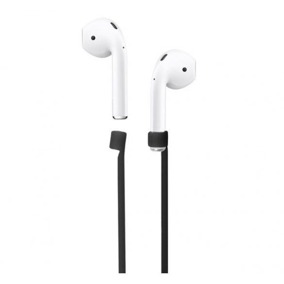 Suport din silicon (cârlig pentru gât, prevenirea pierderilor, compatibil cu Apple AirPods) NEGRU