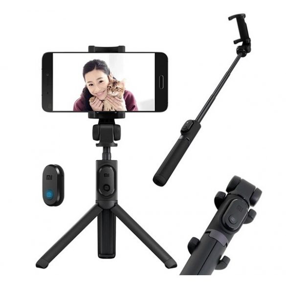 XIAOMI selfie stick (universal, telecomandă bluetooth, mini trepied, 56-89mm) NEGRU