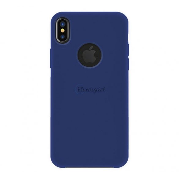 Protector de telefon din plastic SILK 4-OK (cauciucat, decupat logo) ALBASTRU ÎNCHIS Apple iPhone XS Max 6.5