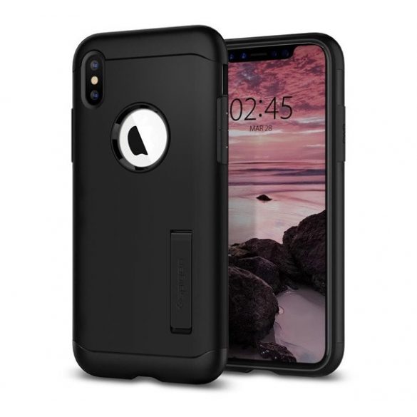 SPIGEN SLIM ARMOR Husă silicon pentru telefon (rezistent la impact mediu, spate din plastic, kickstand, decupaj logo) negru Apple iPhone XS Max 6.5