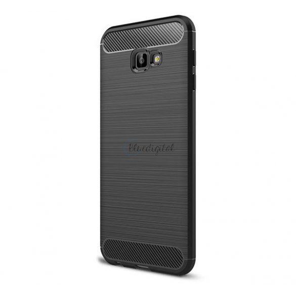 Protector de telefon din silicon (rezistență medie la impact, colț cu pernă de aer, periat, model carbon) NEGRU Samsung Galaxy J4 Plus (SM-J415F)