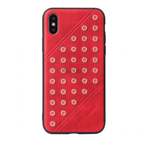 Protectie de telefon din plastic FIERRE SHANN (spate din piele, cu crampoane) RED Apple iPhone XS 5.8, Apple iPhone X 5.8