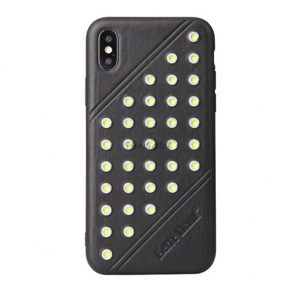 Protectie de telefon din plastic FIERRE SHANN (spate din piele, cu crampoane) NEGRU Apple iPhone XS 5.8, Apple iPhone X 5.8