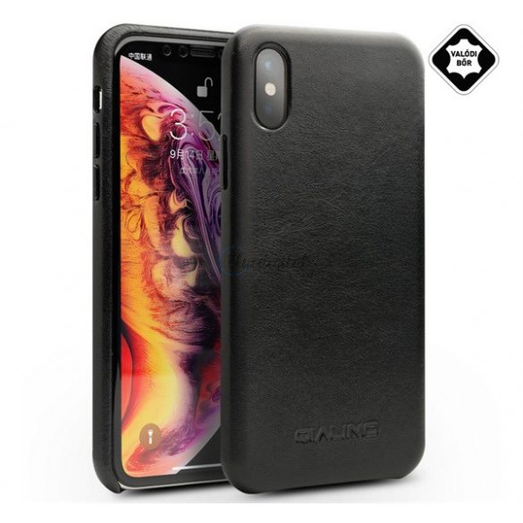 Protector de telefon din plastic QIALINO (acoperire din piele naturala) NEGRU Apple iPhone XS Max 6.5