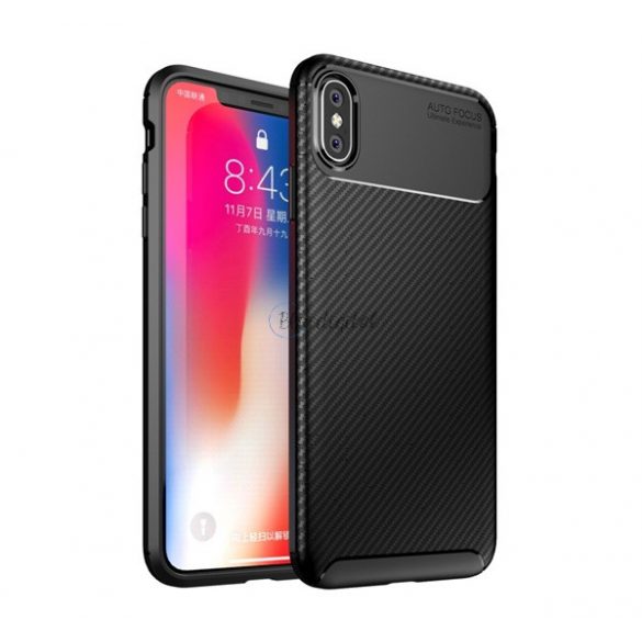 Protectie din silicon pentru telefon (rezistenta la impact mediu, colt cu perna de aer, model carbon) NEGRU Apple iPhone XS Max 6.5