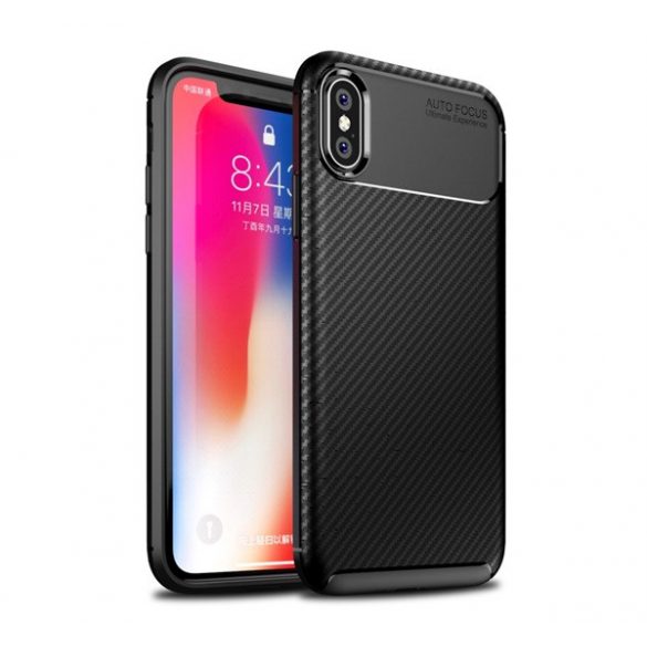 Protector de telefon din silicon (rezistență medie la impact, colț cu pernă de aer, model carbon) NEGRU Apple iPhone X 5.8, Apple iPhone XS 5.8