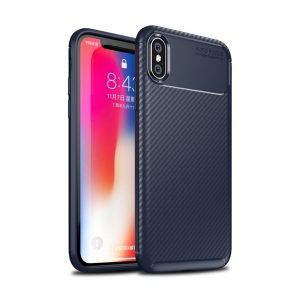 Protector de telefon din silicon (rezistență medie la impact, colț cu pernă de aer, model carbon) ALBASTRU ÎNCHIS Apple iPhone XS 5.8, Apple iPhone X 5.8