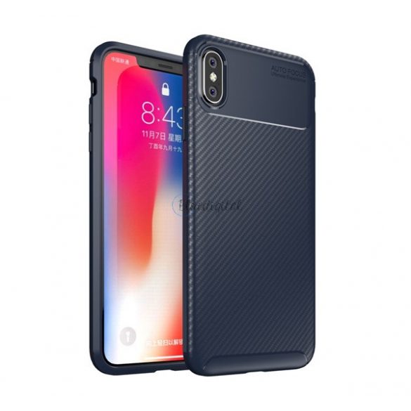 Protectie din silicon pentru telefon (rezistenta medie la impact, colt cu perna de aer, model carbon) ALBASTRU INCHIS Apple iPhone XS Max 6.5